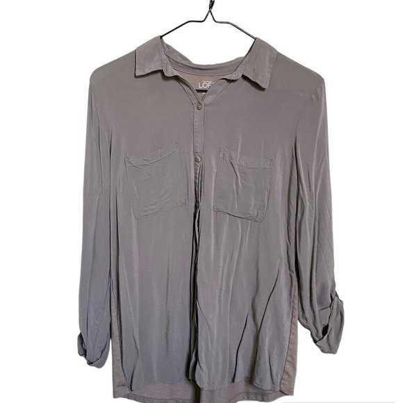 Ann Taylor Loft Green Button-Down Shirt Roll-tab Sleeves Spring Summer | Size MP - Picture 1 of 10